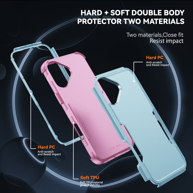 For iPhone 16 Plus Commuter Shockproof TPU + PC Phone Case(Grey Green+Pink)