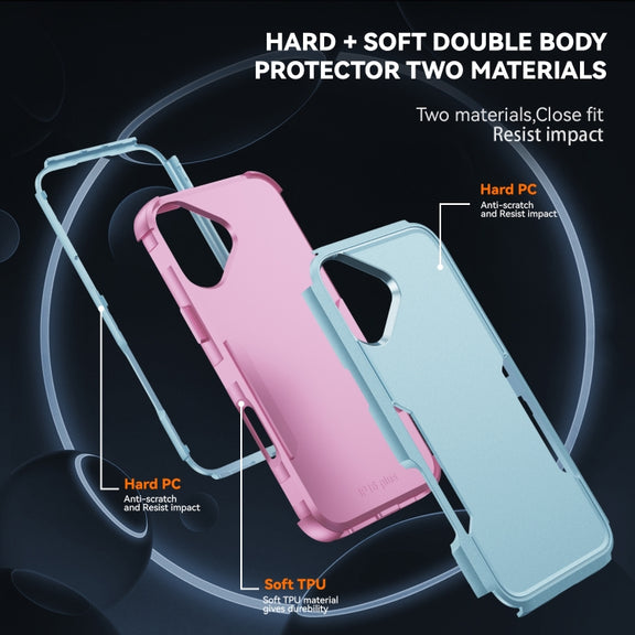 For iPhone 16 Plus Commuter Shockproof TPU + PC Phone Case(Grey Green+Pink)