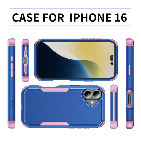 For iPhone 16 Commuter Shockproof TPU + PC Phone Case(Royal Blue+Pink)