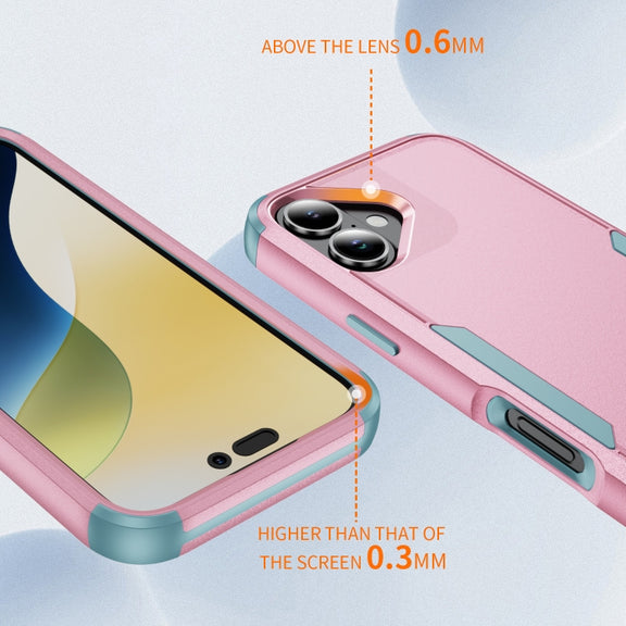 For iPhone 16 Commuter Shockproof TPU + PC Phone Case(Pink+Grey Green)