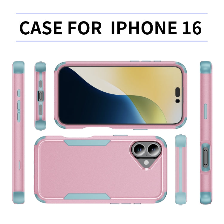 For iPhone 16 Commuter Shockproof TPU + PC Phone Case(Pink+Grey Green)