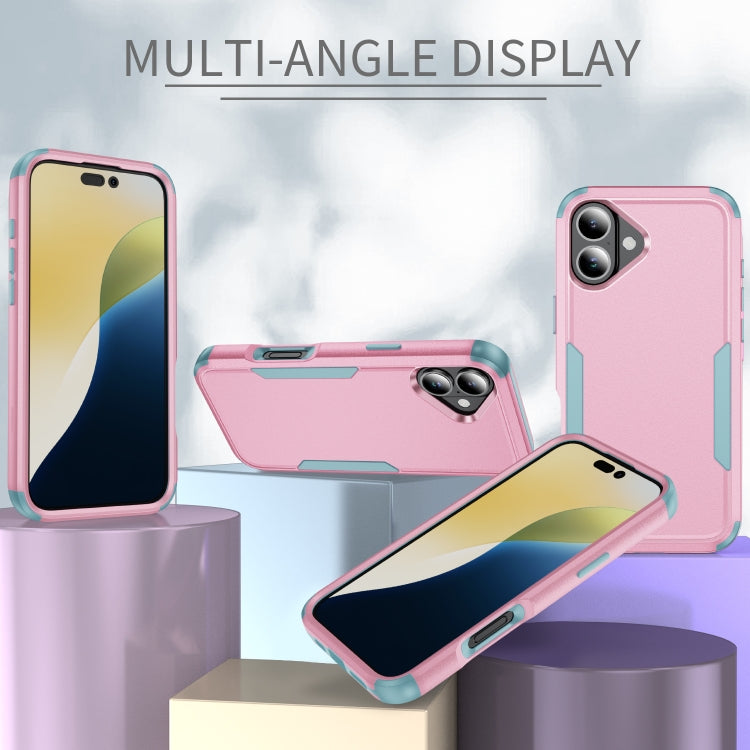 For iPhone 16 Commuter Shockproof TPU + PC Phone Case(Pink+Grey Green)