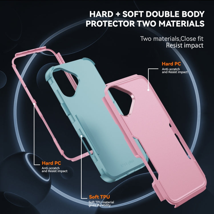 For iPhone 16 Commuter Shockproof TPU + PC Phone Case(Pink+Grey Green)