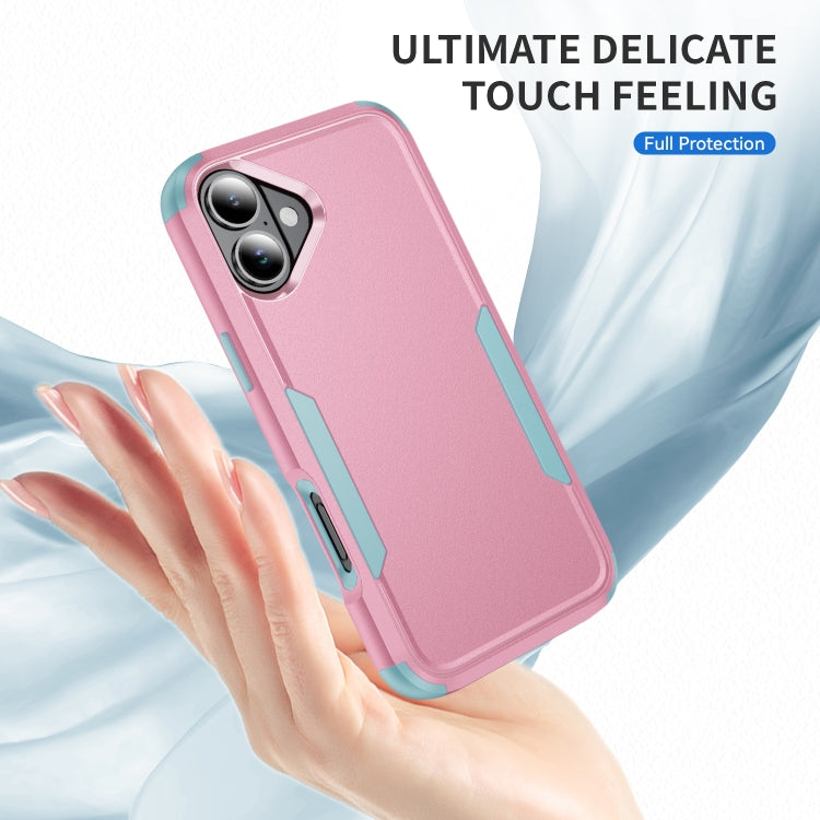 For iPhone 16 Commuter Shockproof TPU + PC Phone Case(Pink+Grey Green)