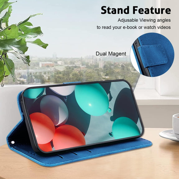 For OPPO Reno11 Global 7-shaped Embossed Leather Phone Case(Blue)