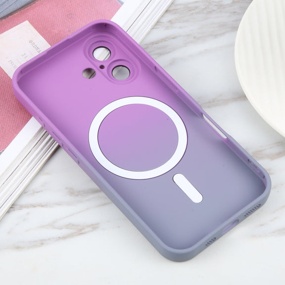 For iPhone 16 Liquid TPU Silicone Gradient MagSafe Phone Case(Purple)