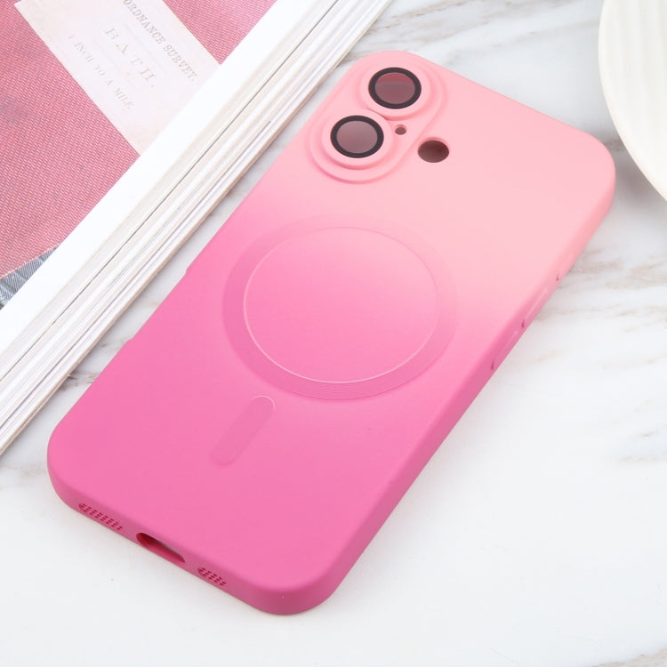 For iPhone 16 Liquid TPU Silicone Gradient MagSafe Phone Case(Pink Red)