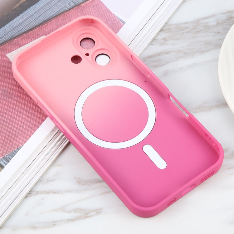 For iPhone 16 Liquid TPU Silicone Gradient MagSafe Phone Case(Pink Red)