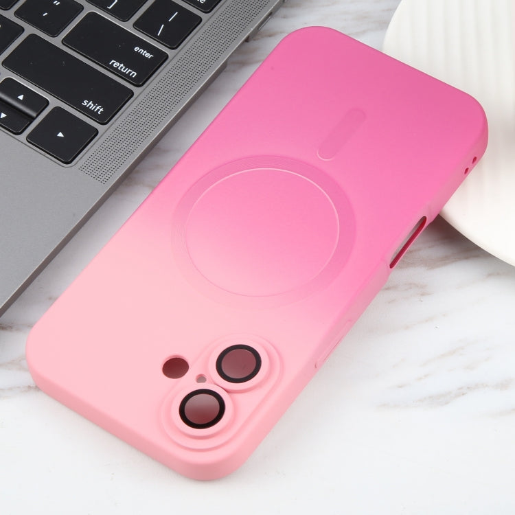For iPhone 16 Liquid TPU Silicone Gradient MagSafe Phone Case(Pink Red)