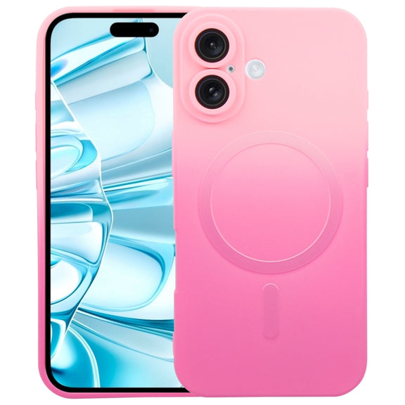 For iPhone 16 Liquid TPU Silicone Gradient MagSafe Phone Case(Pink Red)