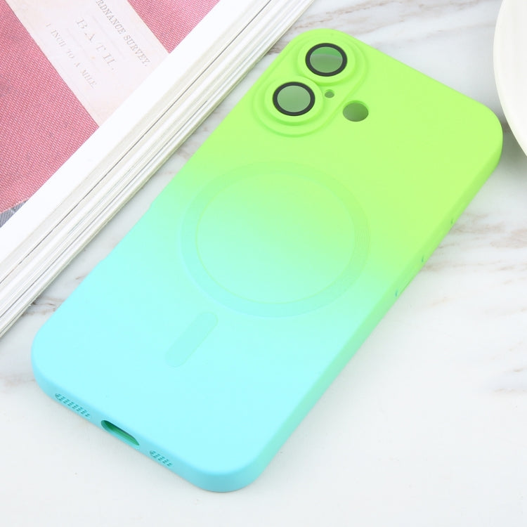 For iPhone 16 Liquid TPU Silicone Gradient MagSafe Phone Case(Cyan Blue)