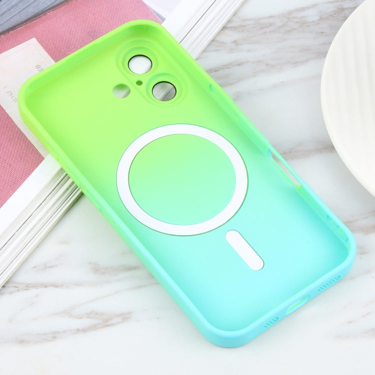 For iPhone 16 Liquid TPU Silicone Gradient MagSafe Phone Case(Cyan Blue)