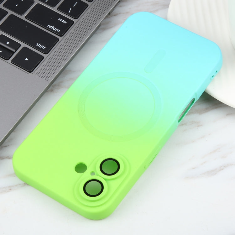 For iPhone 16 Liquid TPU Silicone Gradient MagSafe Phone Case(Cyan Blue)