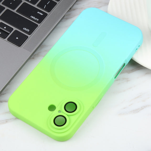 For iPhone 16 Liquid TPU Silicone Gradient MagSafe Phone Case(Cyan Blue)