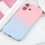 For iPhone 16 Liquid TPU Silicone Gradient MagSafe Phone Case(Pink Blue)