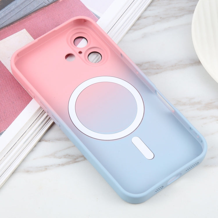 For iPhone 16 Liquid TPU Silicone Gradient MagSafe Phone Case(Pink Blue)