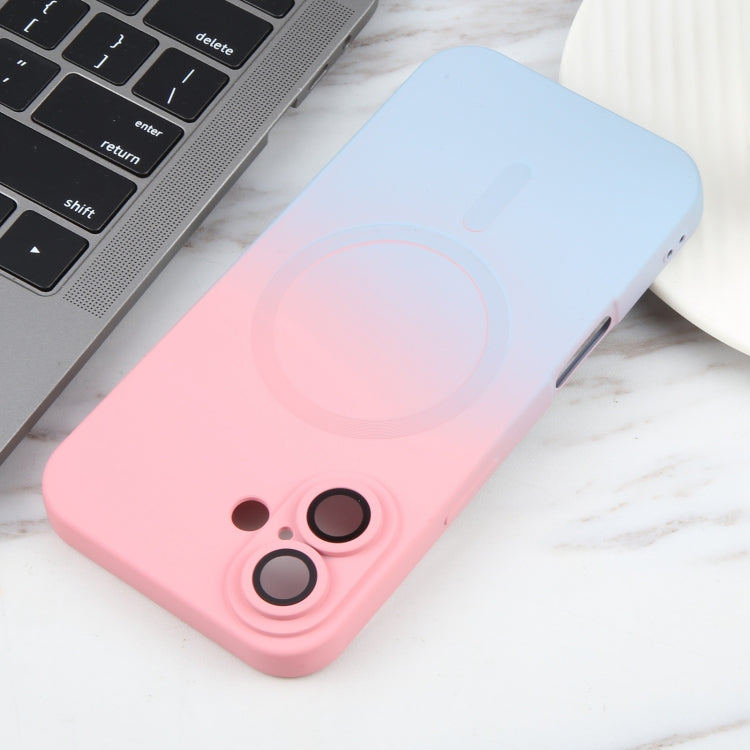 For iPhone 16 Liquid TPU Silicone Gradient MagSafe Phone Case(Pink Blue)