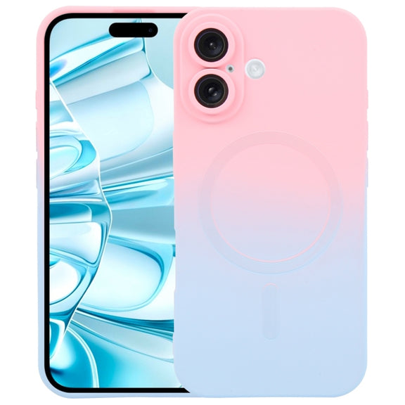 For iPhone 16 Liquid TPU Silicone Gradient MagSafe Phone Case(Pink Blue)