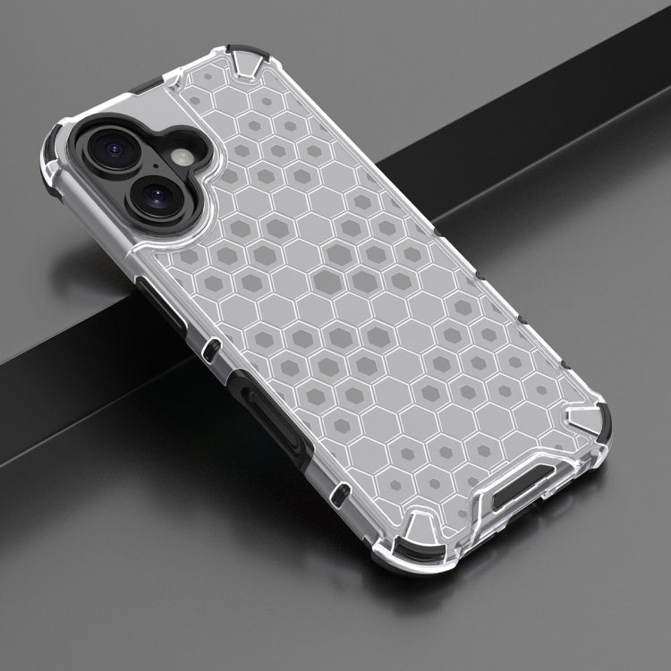 For iPhone 16 Honeycomb Shockproof Phone Case(White)