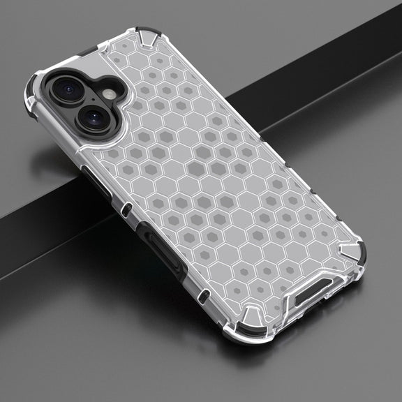 For iPhone 16 Honeycomb Shockproof Phone Case(White)