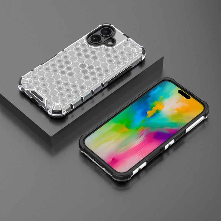 For iPhone 16 Honeycomb Shockproof Phone Case(White)