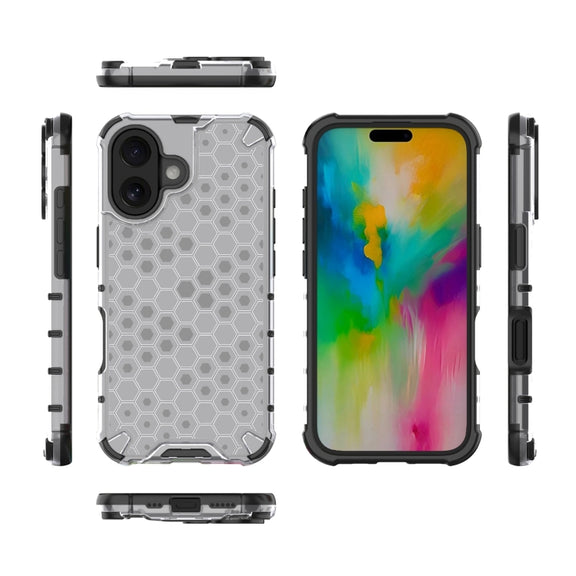 For iPhone 16 Honeycomb Shockproof Phone Case(White)