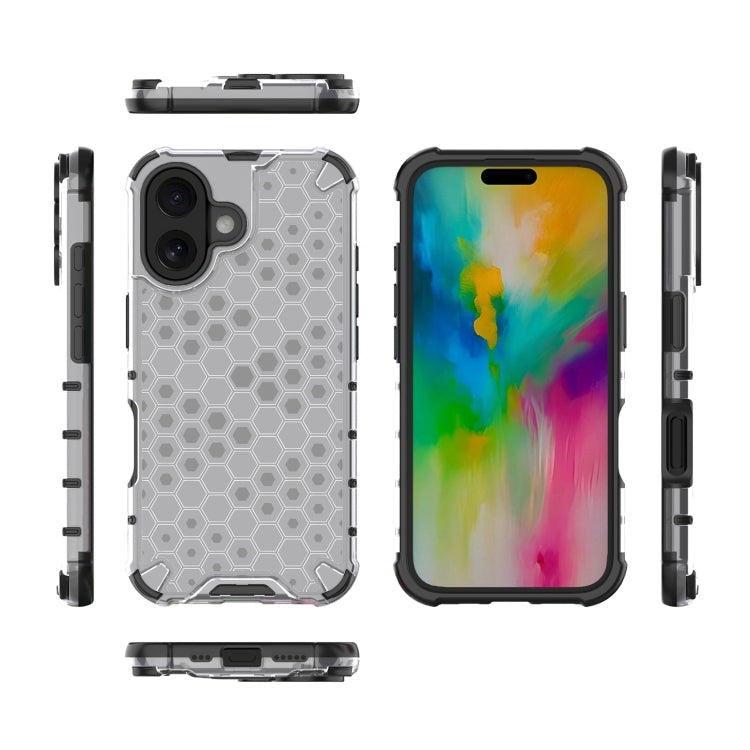 For iPhone 16 Honeycomb Shockproof Phone Case(White)