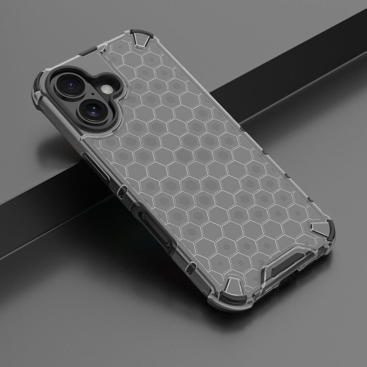 For iPhone 16 Honeycomb Shockproof Phone Case(Black)
