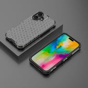 For iPhone 16 Honeycomb Shockproof Phone Case(Black)
