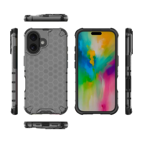 For iPhone 16 Honeycomb Shockproof Phone Case(Black)