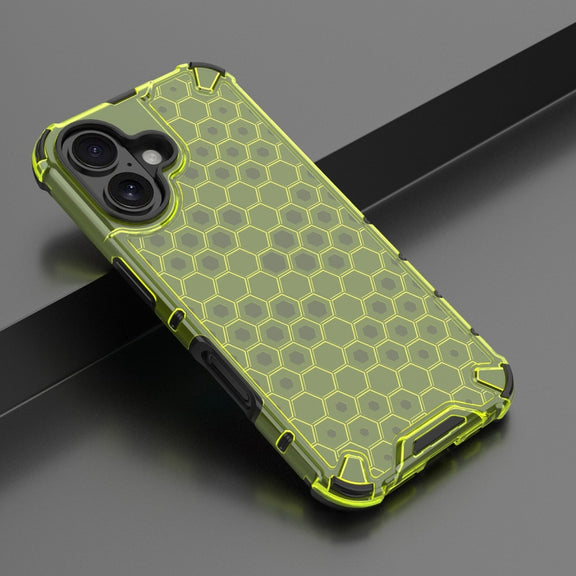 For iPhone 16 Honeycomb Shockproof Phone Case(Green)