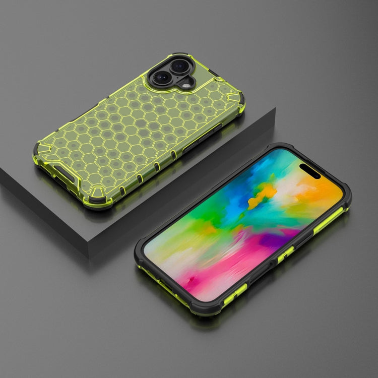 For iPhone 16 Honeycomb Shockproof Phone Case(Green)