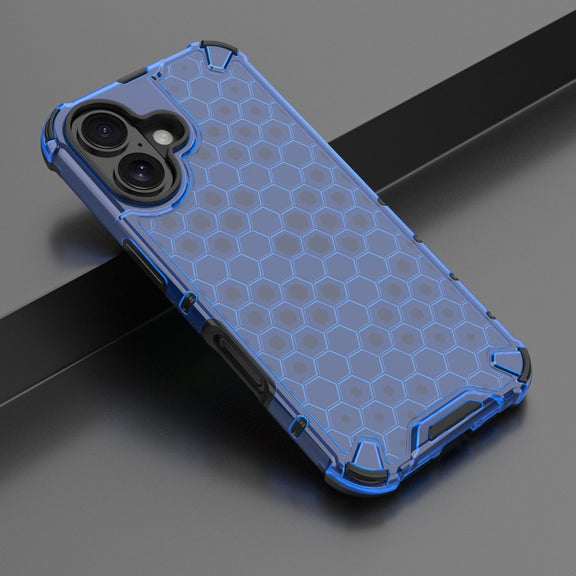 For iPhone 16 Honeycomb Shockproof Phone Case(Blue)
