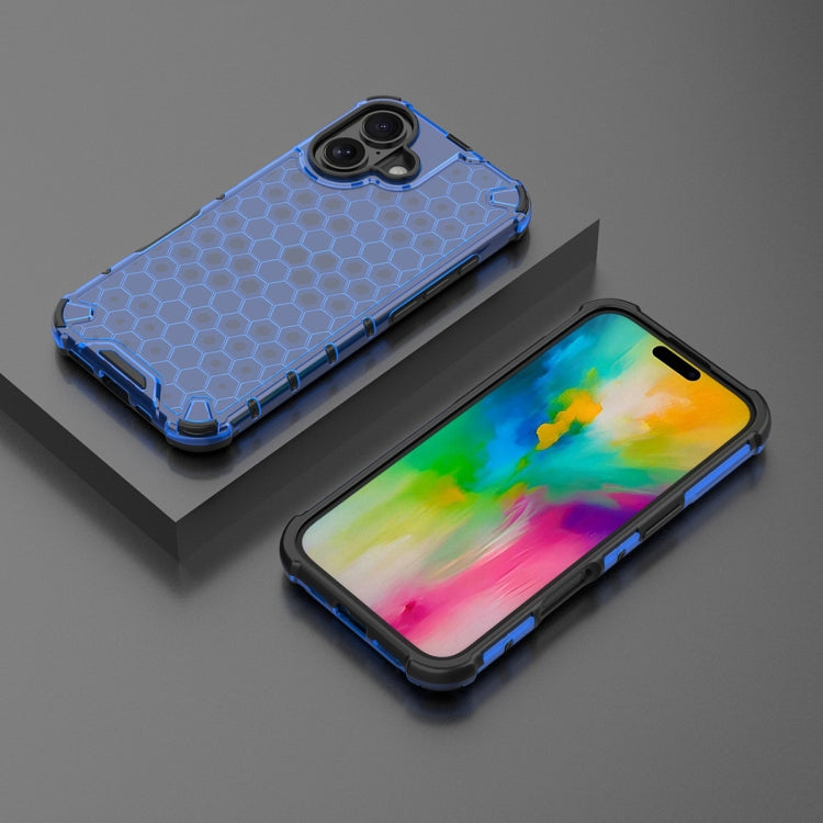 For iPhone 16 Honeycomb Shockproof Phone Case(Blue)