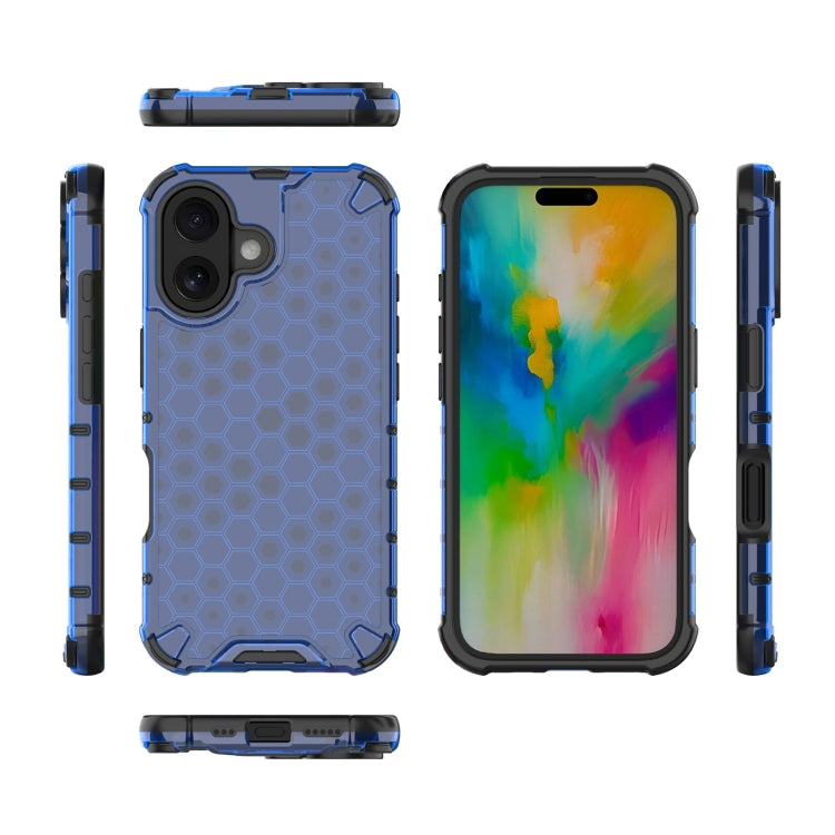 For iPhone 16 Honeycomb Shockproof Phone Case(Blue)