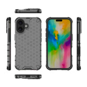 For iPhone 16 Plus Honeycomb Shockproof Phone Case(Black)
