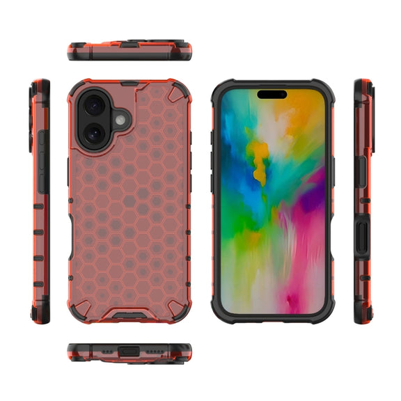 For iPhone 16 Plus Honeycomb Shockproof Phone Case(Red)