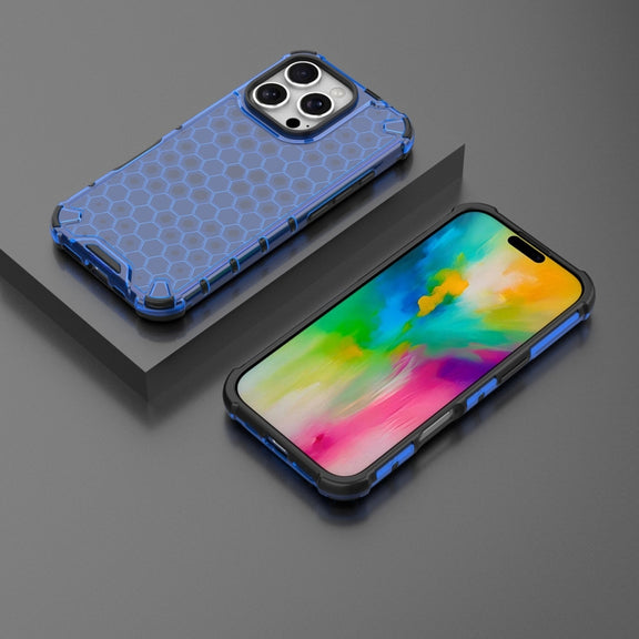 For iPhone 16 Pro Honeycomb Shockproof Phone Case(Blue)