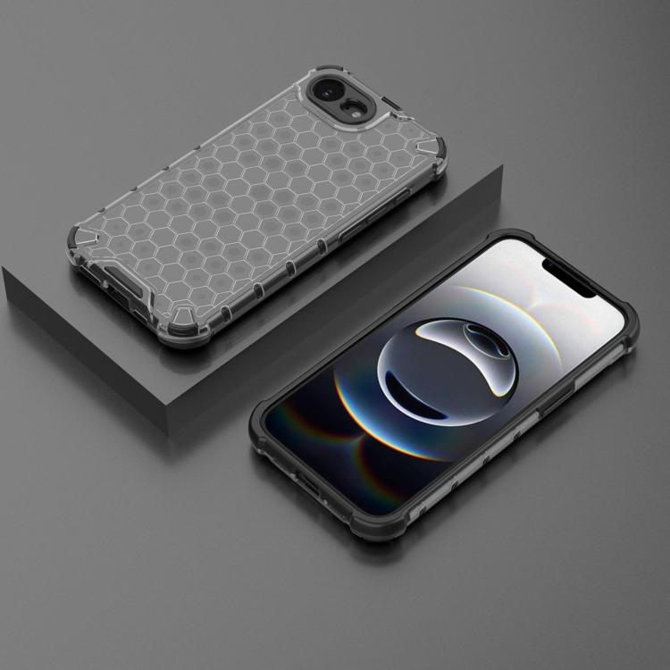 For iPhone 16e Honeycomb Shockproof Phone Case(Black)