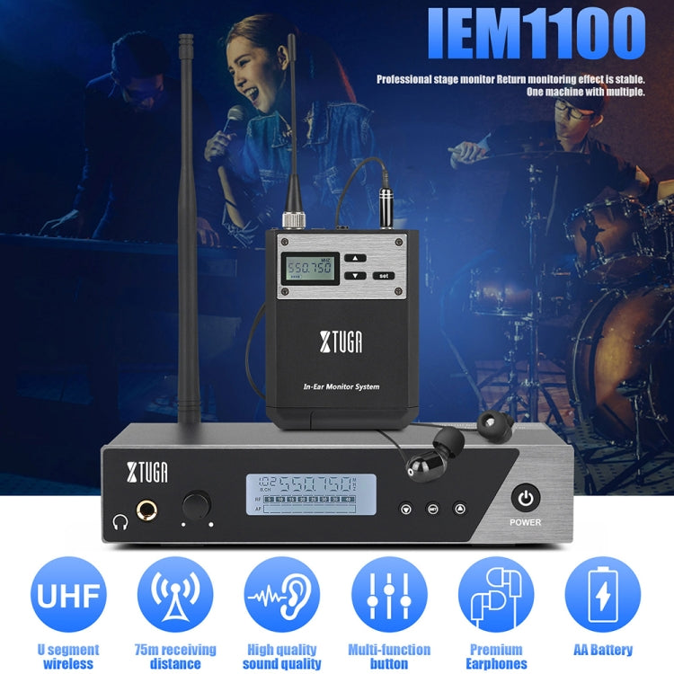 XTUGA  IEM1100 Professional Wireless In Ear Monitor System 1 BodyPacks(EU Plug)