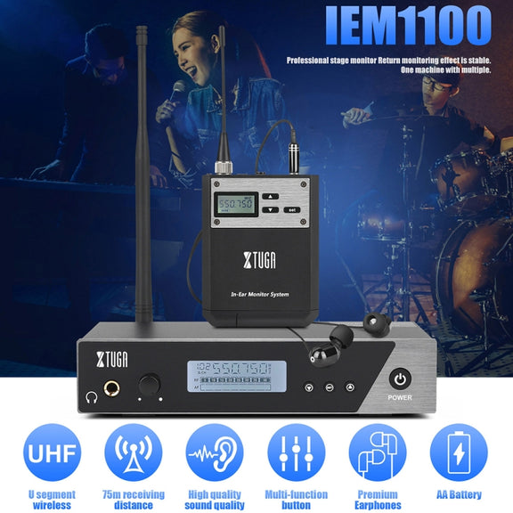 XTUGA  IEM1100 Professional Wireless In Ear Monitor System 1 BodyPacks(EU Plug)