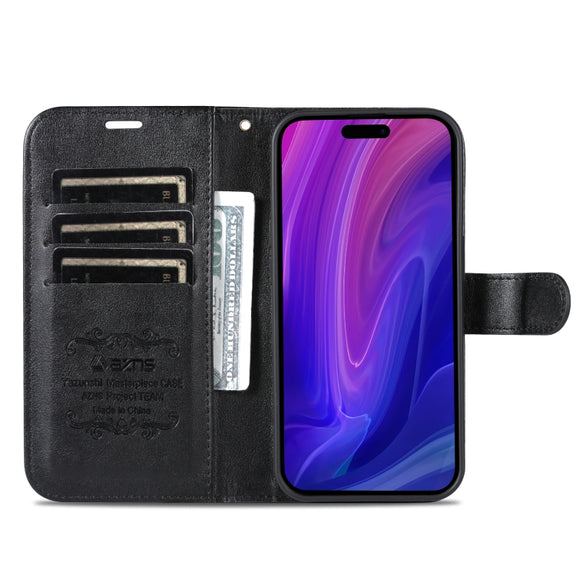 For iPhone 16 Pro Max AZNS Sheepskin Texture Flip Leather Phone Case(Black)