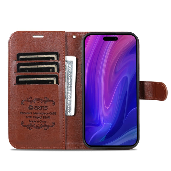 For iPhone 16 Pro Max AZNS Sheepskin Texture Flip Leather Phone Case(Brown)