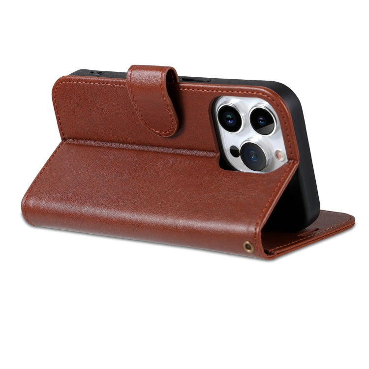 For iPhone 16 Pro Max AZNS Sheepskin Texture Flip Leather Phone Case(Brown)