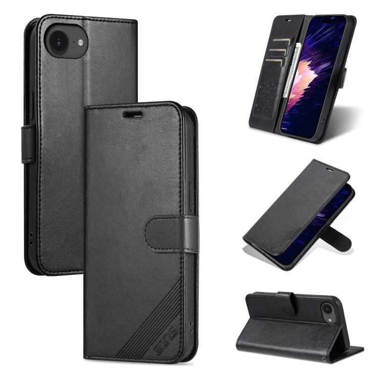 For iPhone 16e AZNS Sheepskin Texture Flip Leather Phone Case(Black)