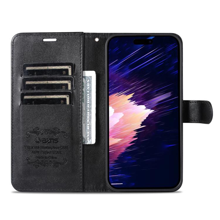 For iPhone 16e AZNS Sheepskin Texture Flip Leather Phone Case(Black)