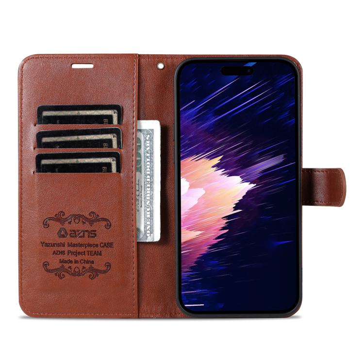 For iPhone 16e AZNS Sheepskin Texture Flip Leather Phone Case(Brown)
