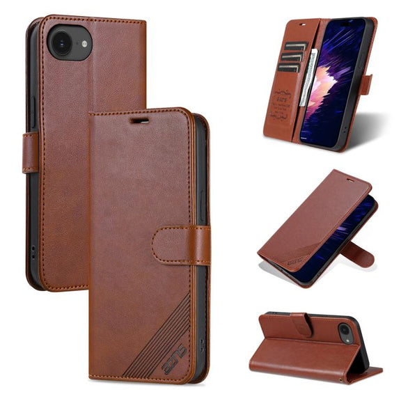 For iPhone 16e AZNS Sheepskin Texture Flip Leather Phone Case(Brown)