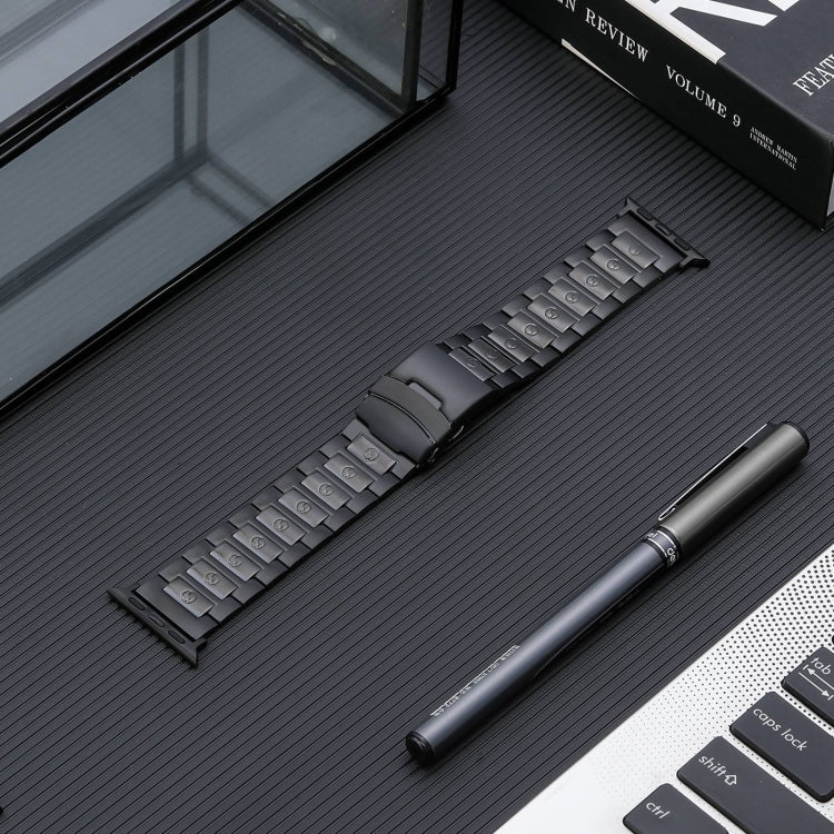 For Apple Watch 38mm Safety Buckle Titanium Steel Watch Band(Black)