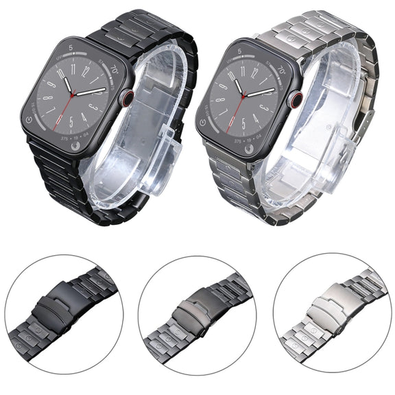 For Apple Watch 42mm Safety Buckle Titanium Steel Watch Band(Black)